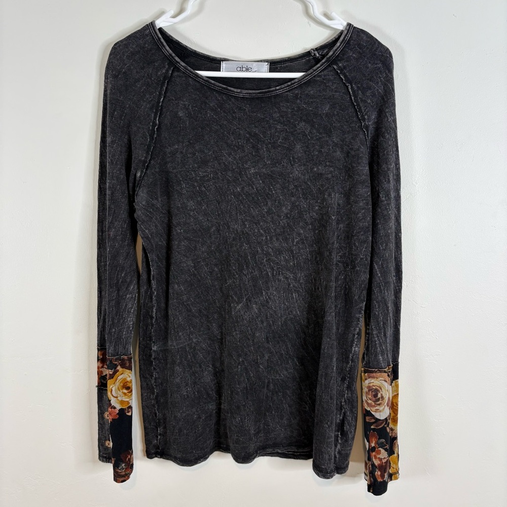ABLE Mineral Wash Long Sleeve Floral Cuff Shirt Women’s Large